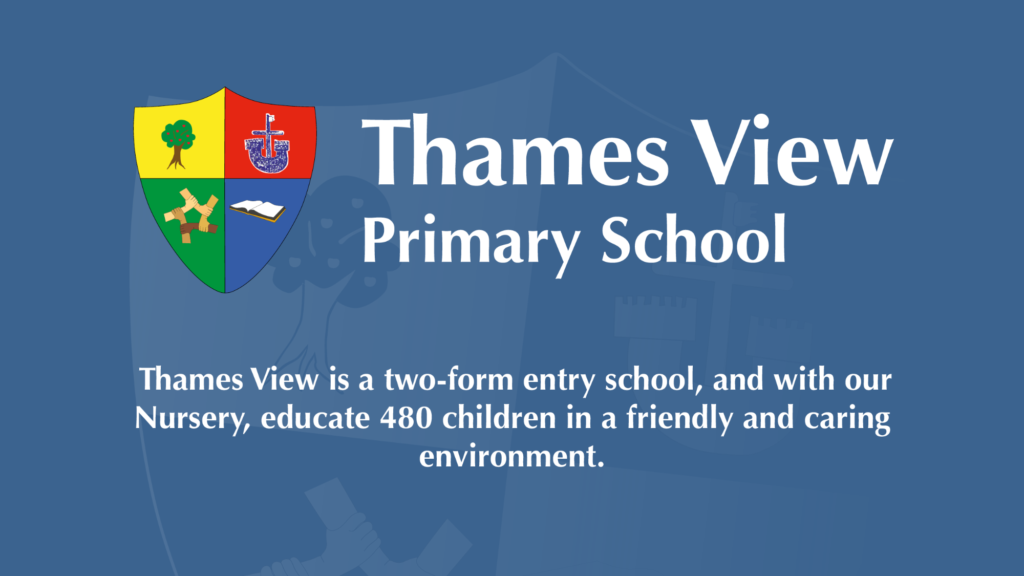 Thames View Primary School on a blue background.