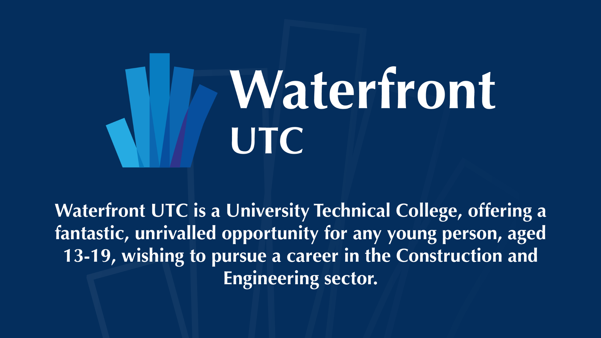 Waterfront UTC logo on a dark blue background.