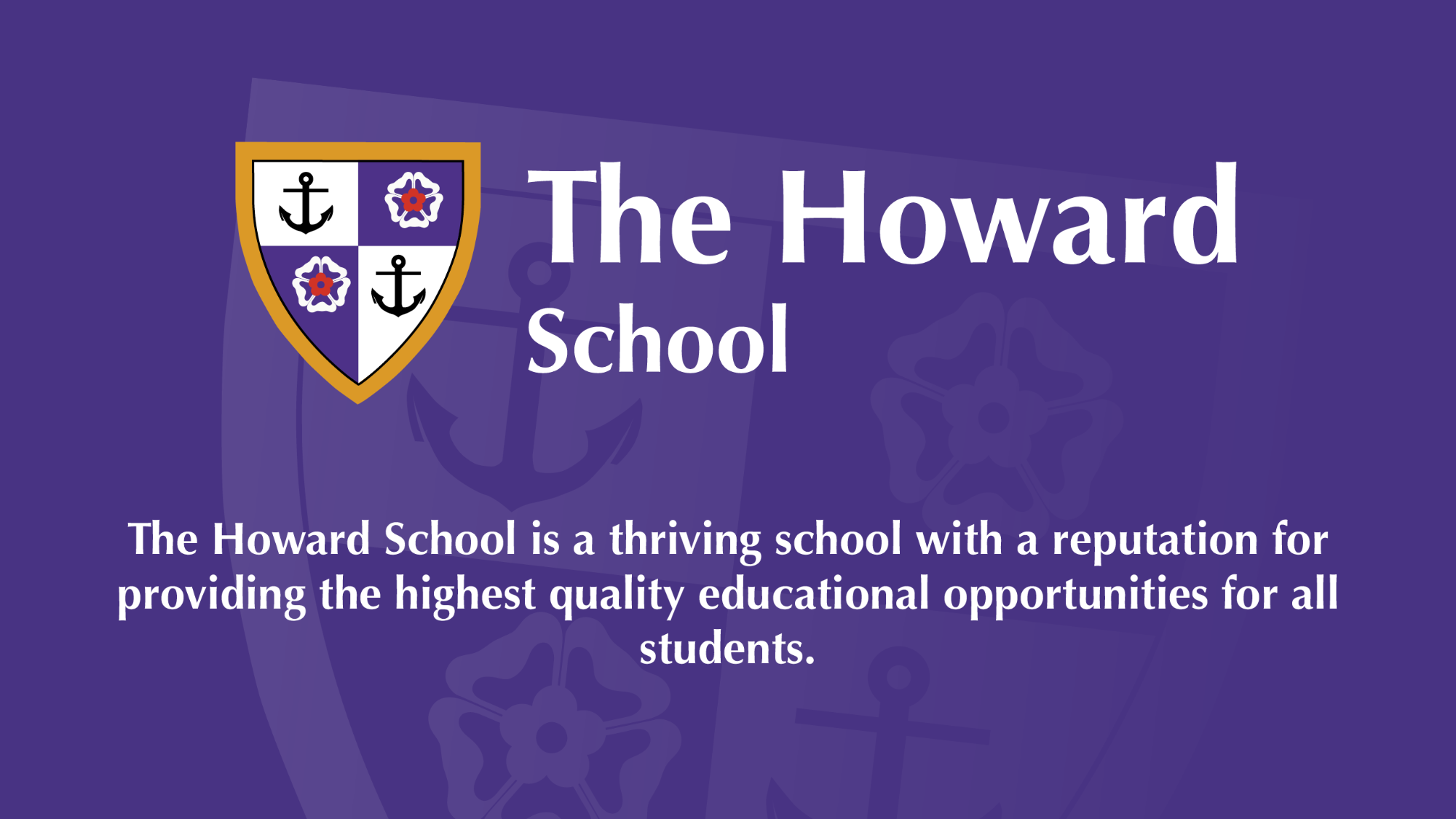 The Howard School logo on a purple background. 